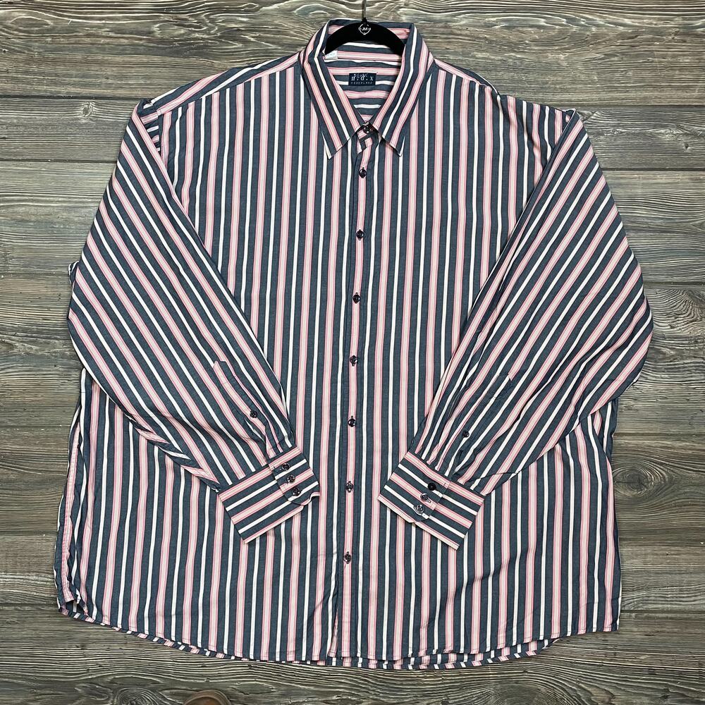 NDX Pink Grey Black Stripe Shirt Button Up LS 100% Cotton 4BX C101867